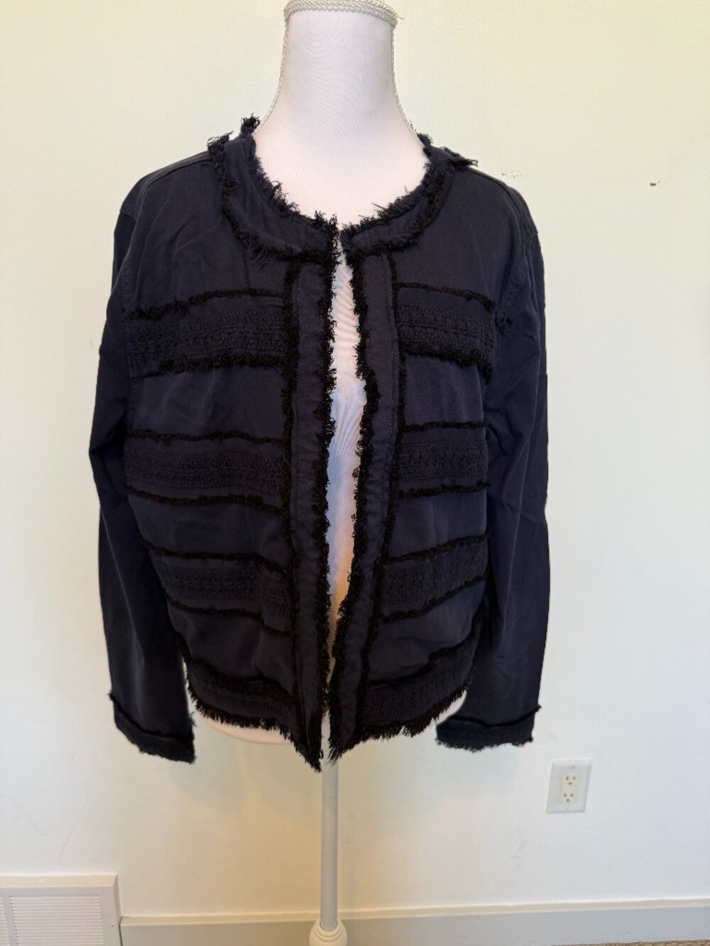 NWOT Liverpool Collarless Jacket With Fray & Lace - deep midnight